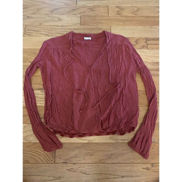 Mason & Belle Women's Rust Long Sleeve Crinkle v-neck rayon Blouse Size Large - Picture 1 of 8
